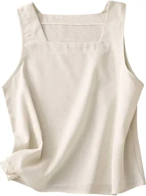 2025 Cotton Linen Tank Tops Sleeveless Square Neck Tees Shirts Women Elegant Solid Color Lightweight Comfy Blouses