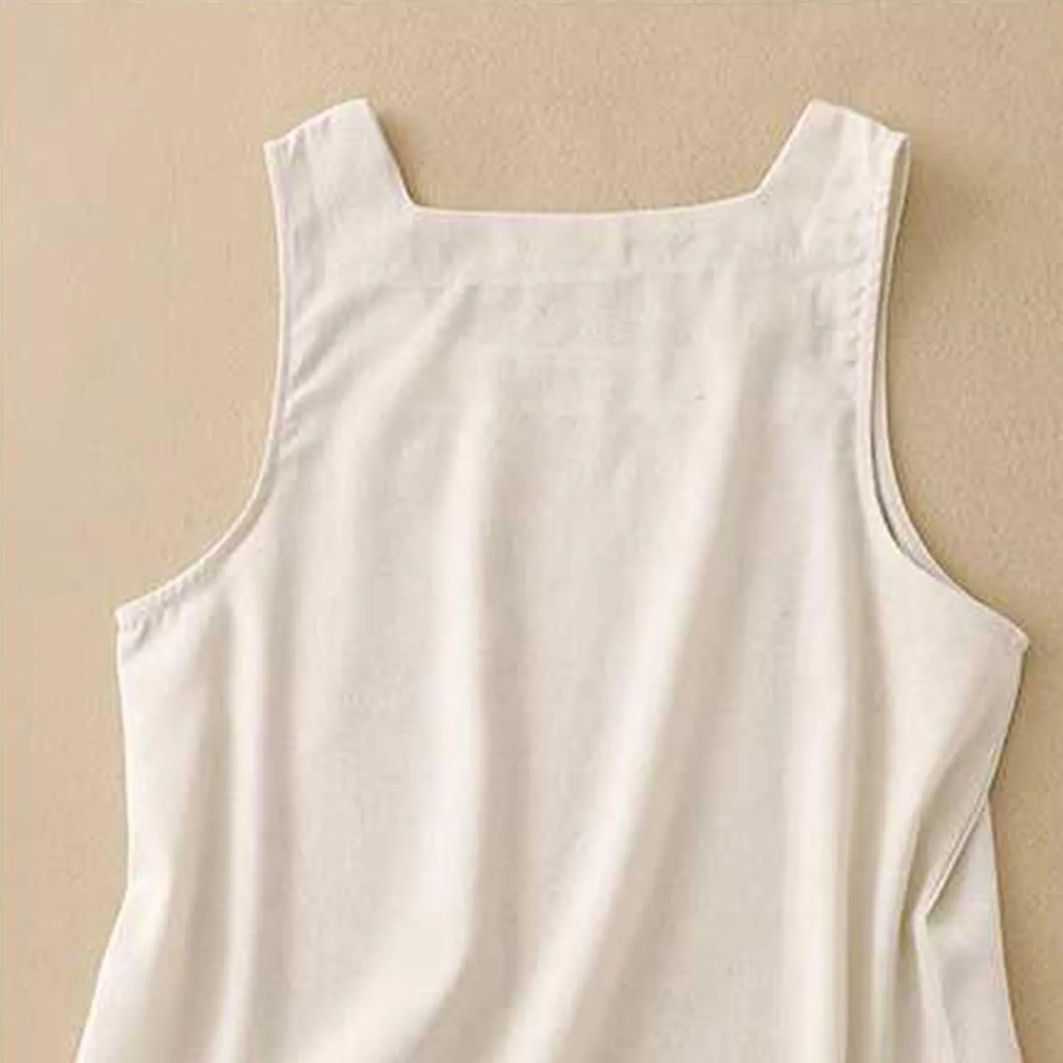 2025 Cotton Linen Tank Tops Sleeveless Square Neck Tees Shirts Women Elegant Solid Color Lightweight Comfy Blouses