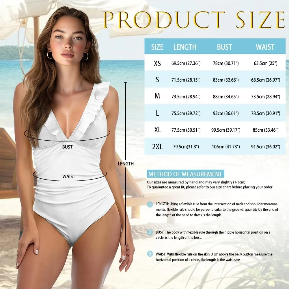 2025 Ruffle One Piece Swimsuits for Women V Neck Ruched Tummy Control Bathing Suits High Cut Monokini