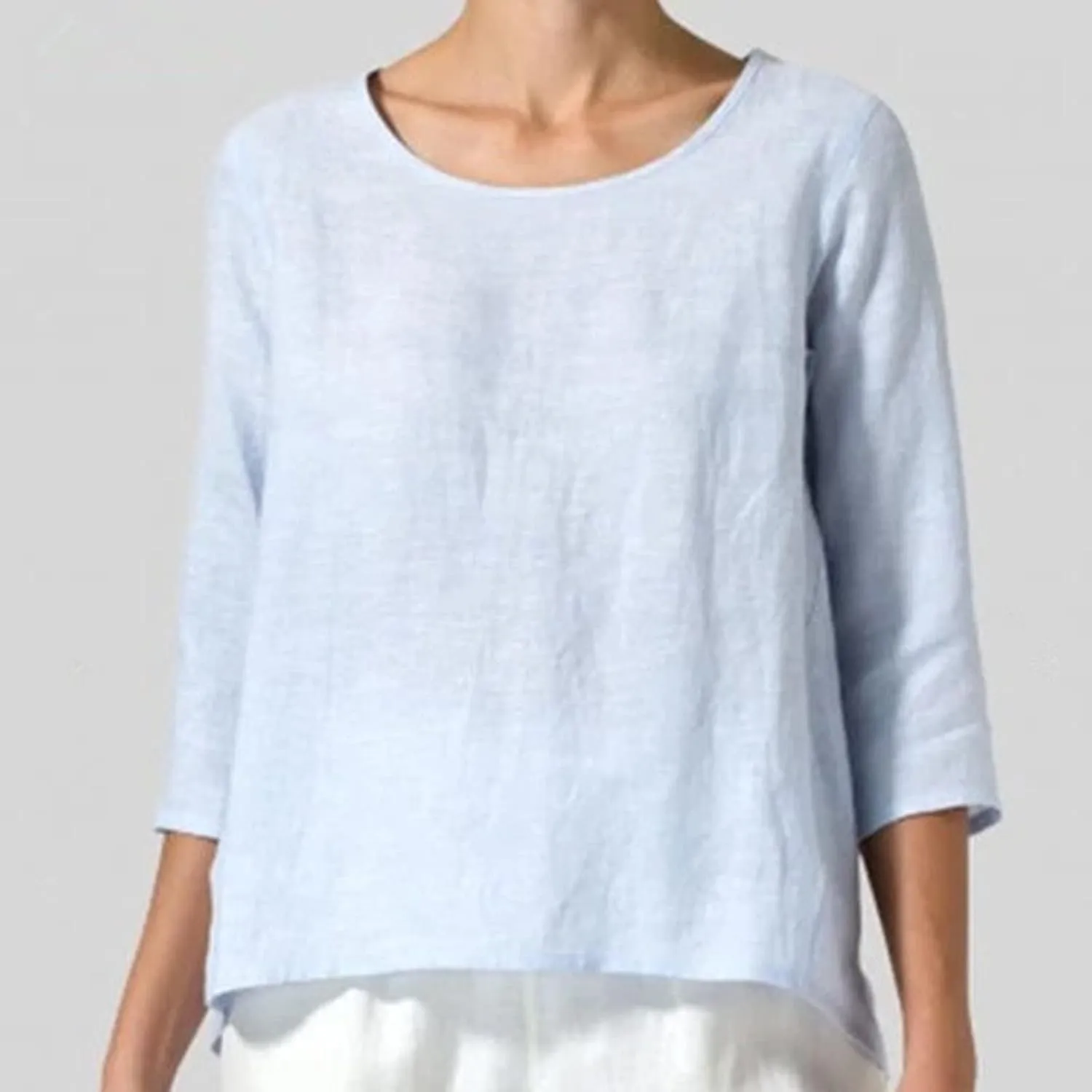 2025 Womens Linen 3/4 Sleeve Blouse Crew Neck Summer Casual Tops Loose Fit Flowy Tunics Tees Dressy Peasant Shirts