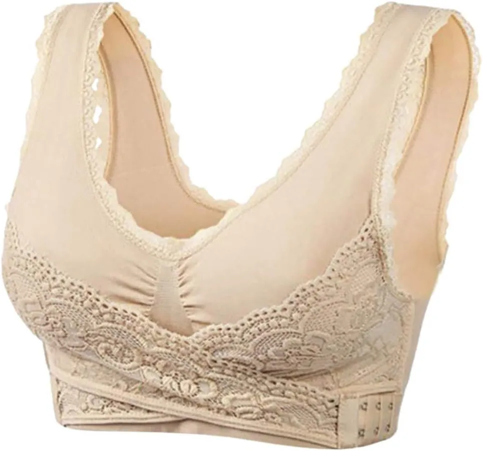 3 Pack Kendally Bra, Kendally Comfy Corset Bra Front Cross Side Buckle Lace Bras Wireless Push Up Slim and Shape Bra