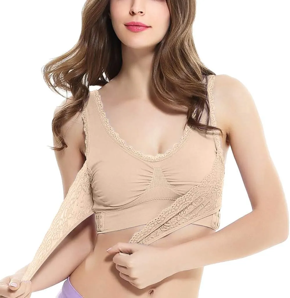3 Pack Kendally Bra, Kendally Comfy Corset Bra Front Cross Side Buckle Lace Bras Wireless Push Up Slim and Shape Bra