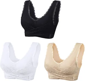 3 Pack Kendally Bra, Kendally Comfy Corset Bra Front Cross Side Buckle Lace Bras Wireless Push Up Slim and Shape Bra