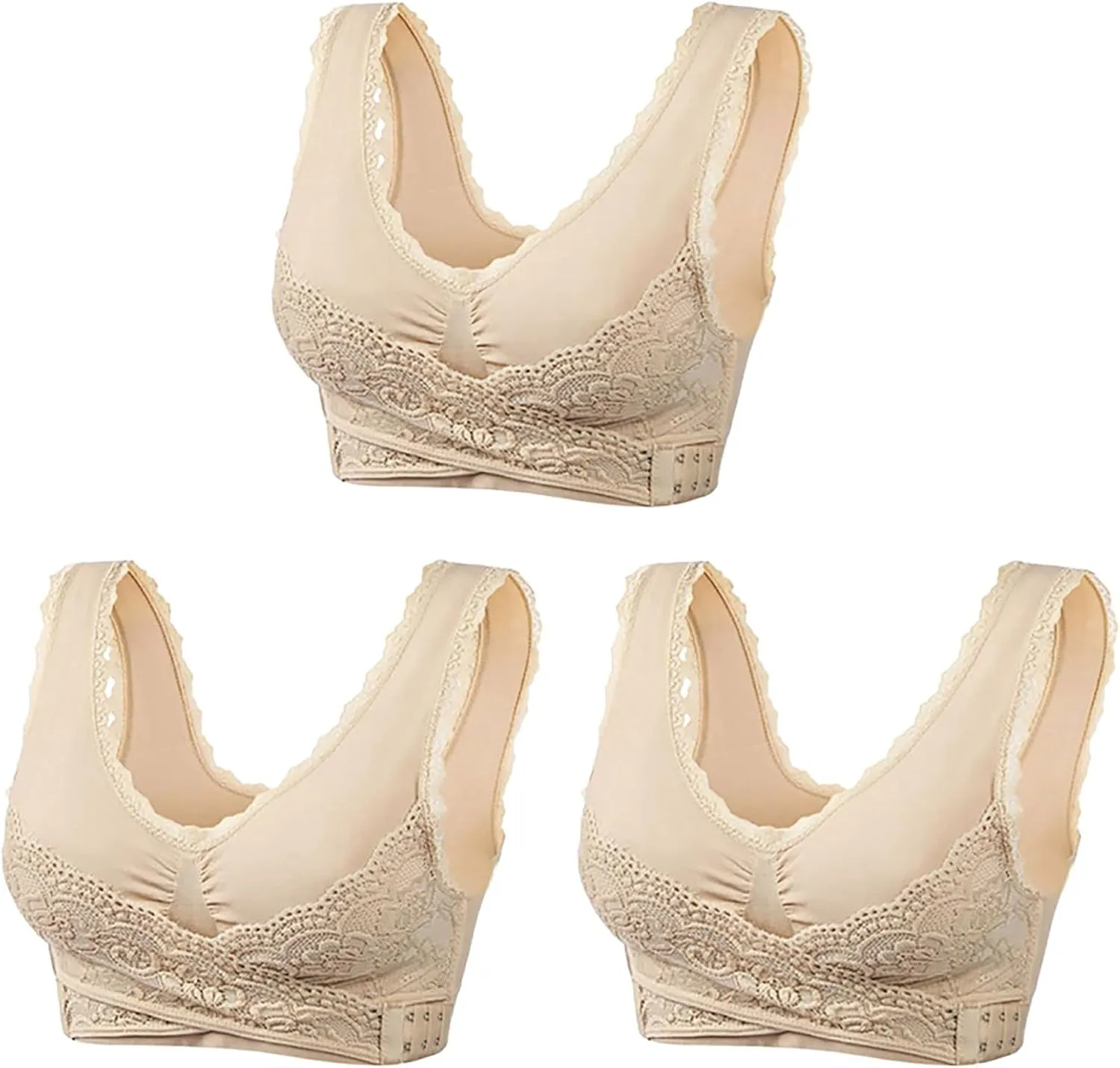 3 Pack Kendally Bra, Kendally Comfy Corset Bra Front Cross Side Buckle Lace Bras Wireless Push Up Slim and Shape Bra