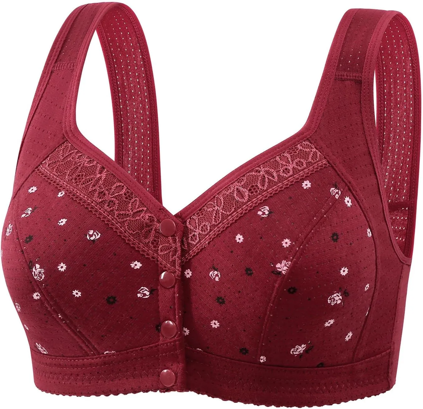5 Pack Daisy Bras for Older Women Front Closure No Underwire Bralettes Wireless Push Up Bra Comfort Sleep Underwear