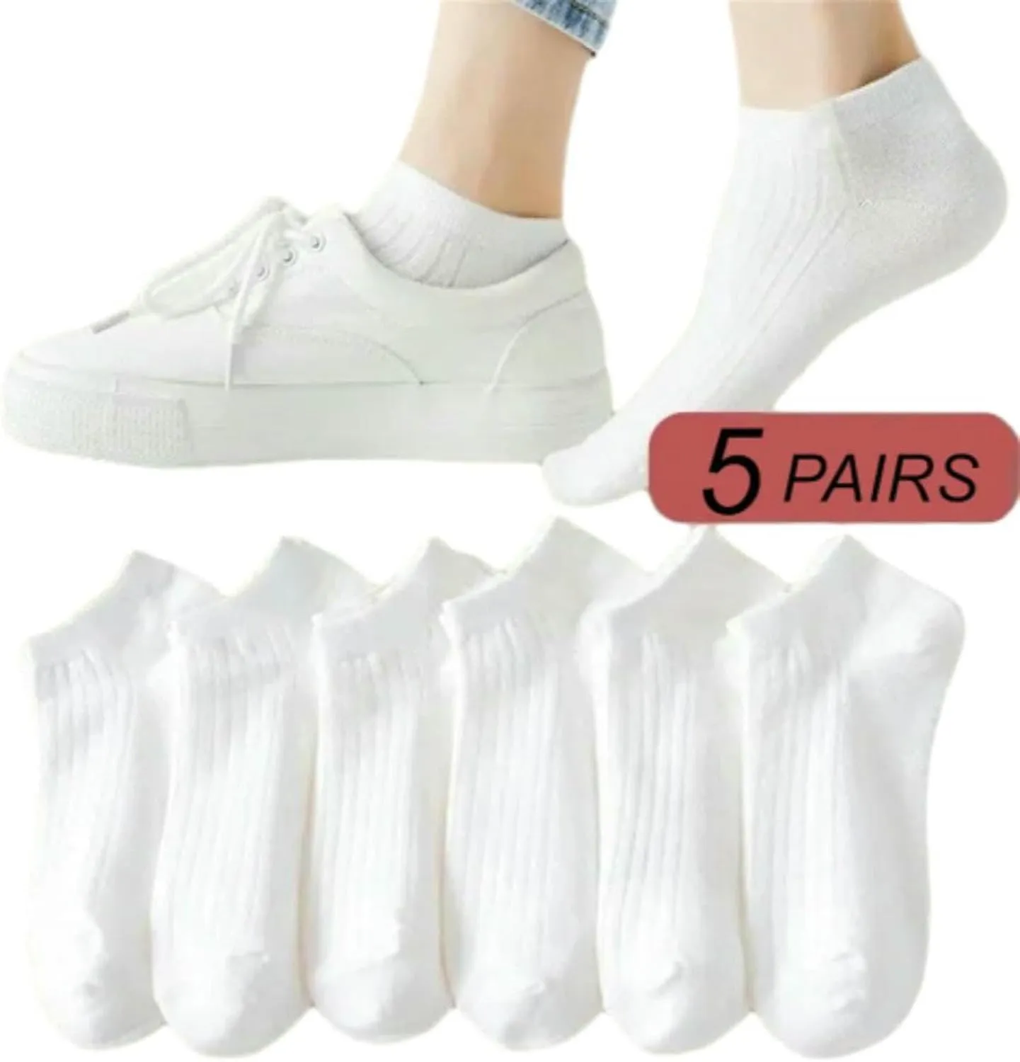 5 Pairs Women Summer Invisible Ankle Socks Sweat-Wicking Breathable Low Tube Boat Socks