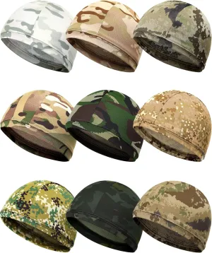 9 Pcs Cooling Skull Cap Camo Liner Sweat Wicking Lightweight Cycling Cap Running Head hat for Men Women