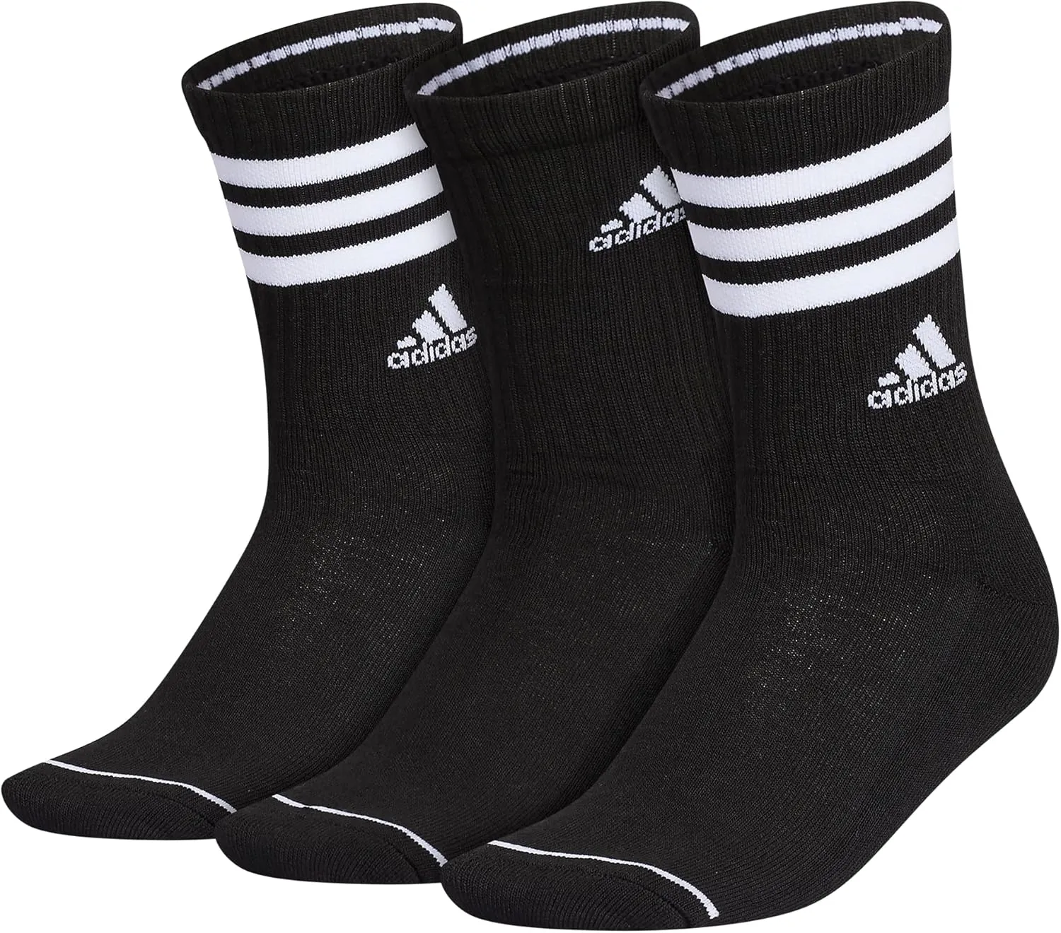 adidas Women's Crew Socks with Arch Compression 3-Pack, Comfortable, Sweat-Wicking, Stylish 3-Stripe