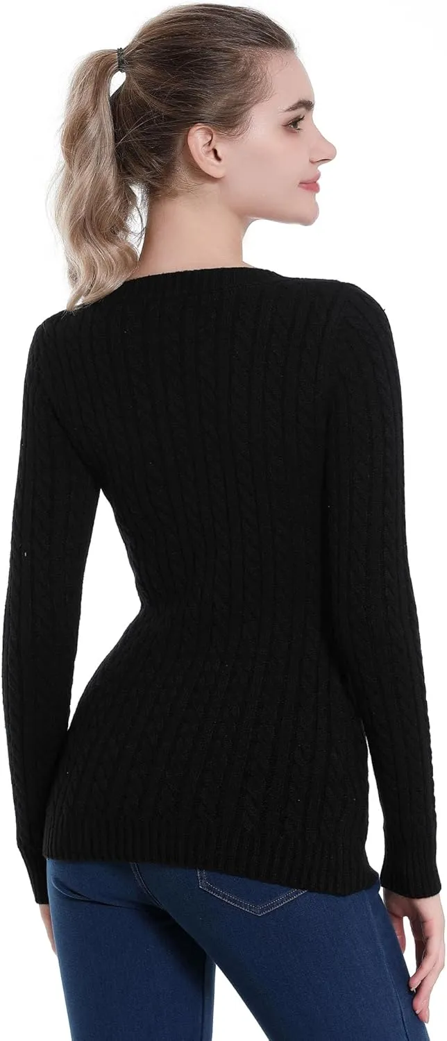 AmlieBoutik Women Scoop Neck Cable Knit Long Sleeve Sweater Top