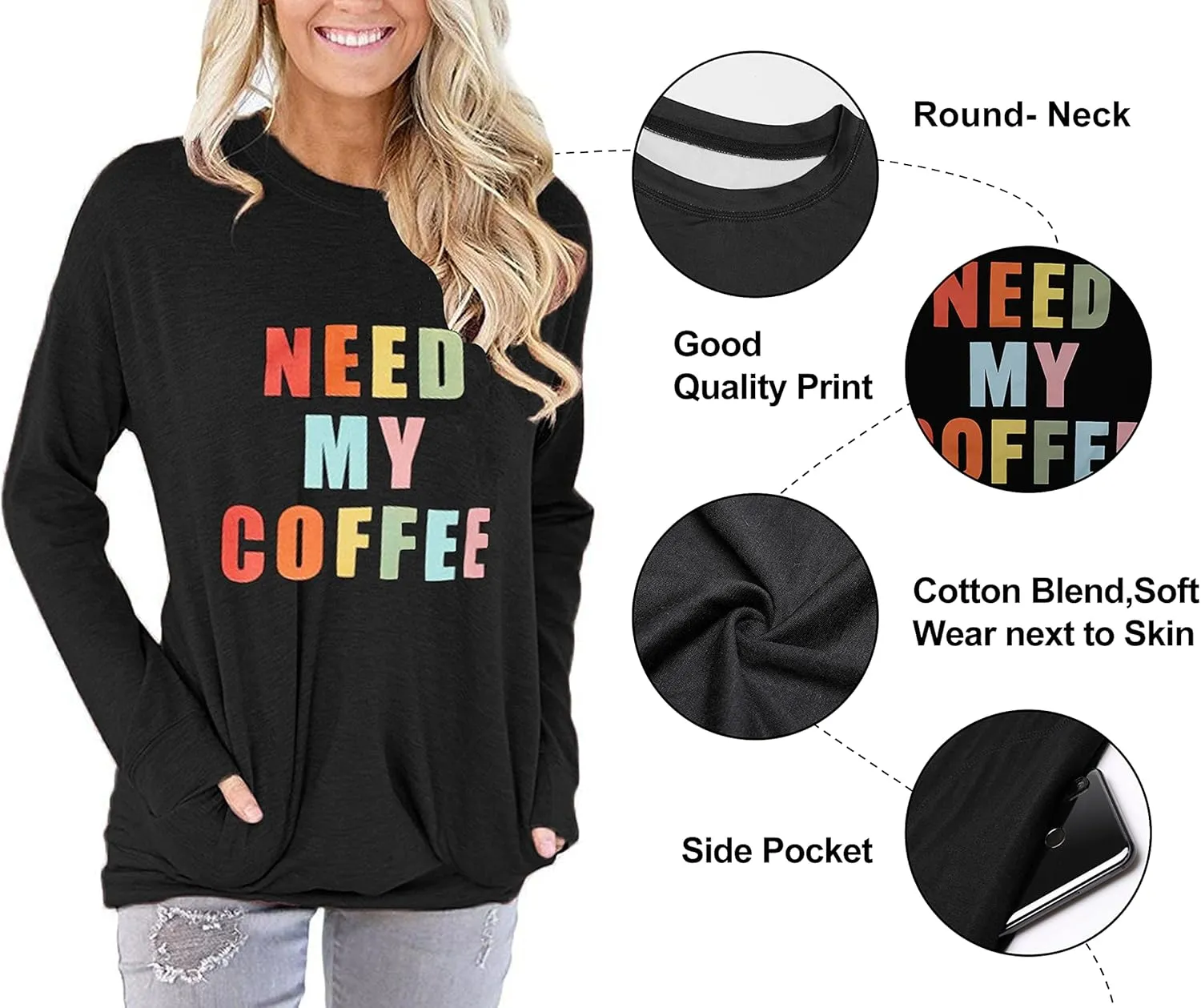 Angerella Women's Casual Loose Fit Pocket Shirts Printed Tops
