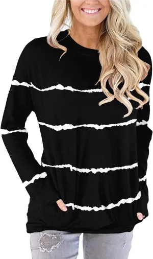Angerella Women's Casual Loose Fit Pocket Shirts Printed Tops