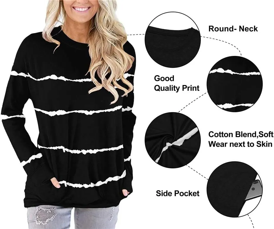 Angerella Women's Casual Loose Fit Pocket Shirts Printed Tops