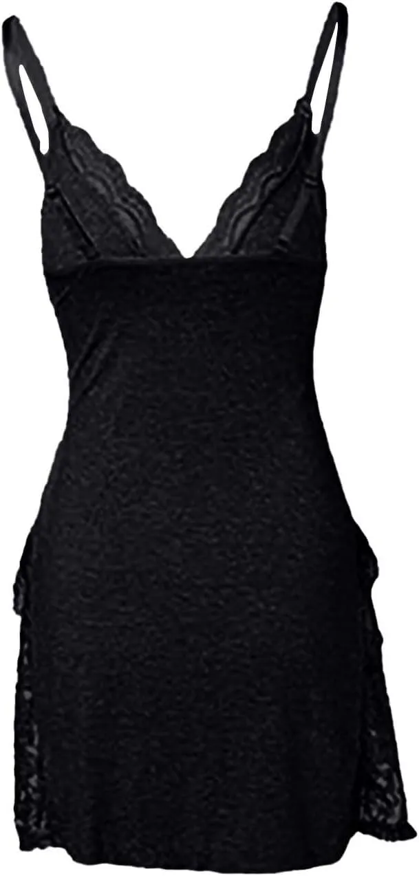 Babydoll Lingerie for Women Sexy Nightgowns Lace Trim Sleep Dress Chemise Nightgowns Side Split Nighty