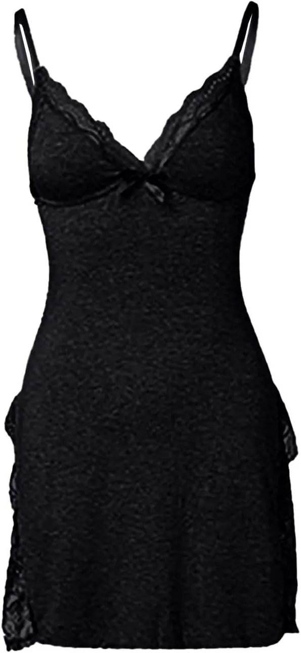 Babydoll Lingerie for Women Sexy Nightgowns Lace Trim Sleep Dress Chemise Nightgowns Side Split Nighty