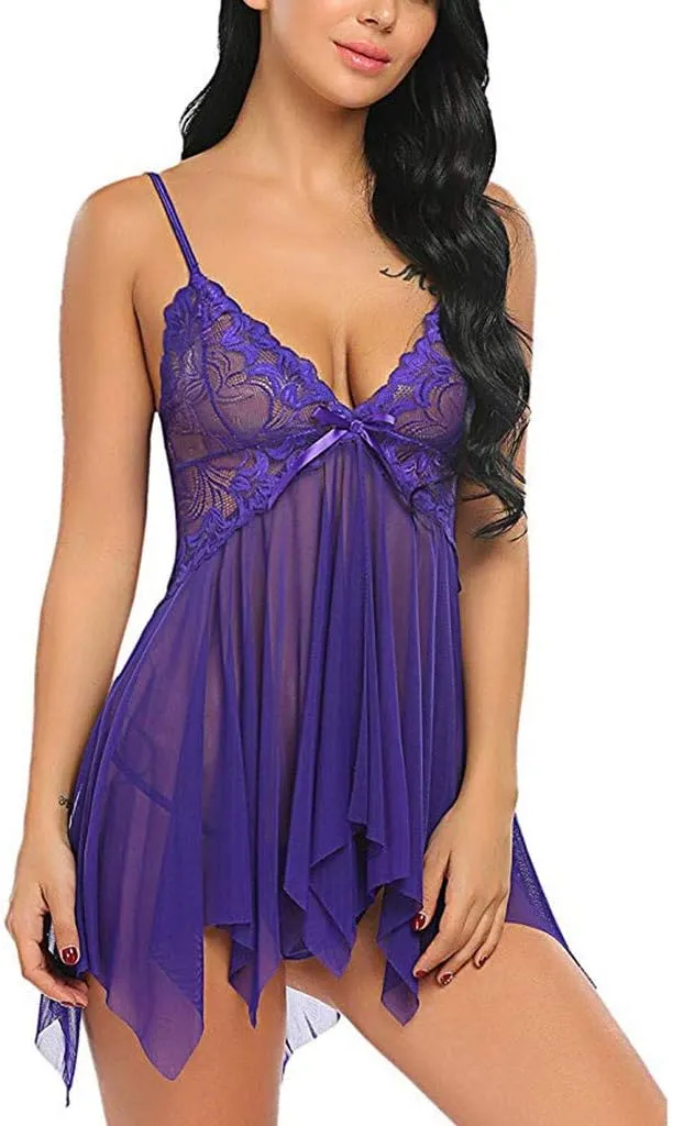 Babydoll Lingerie For Women Strap Neck V Women Lace Sleepwear Spaghetti Strap Nightgown Babydoll Lace Lingerie For
