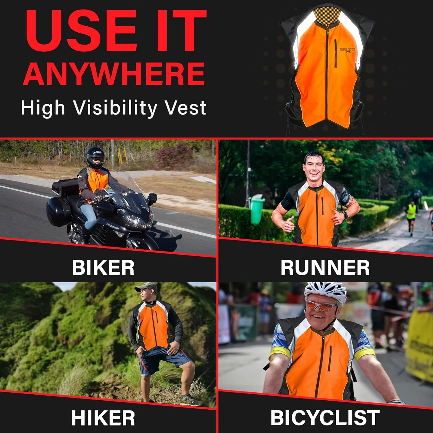 Badass Moto Safety Vest With Pockets. Motorcycle Reflective Vest For Motorcycle Jacket. High Visibility Running Vest