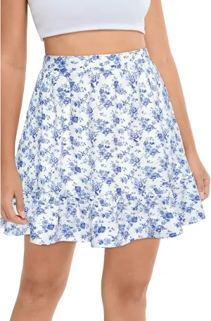 Belle Poque Womens Summer Floral Mini Skirt Casual High Waist Ruffle Flowy Boho Short Skirts