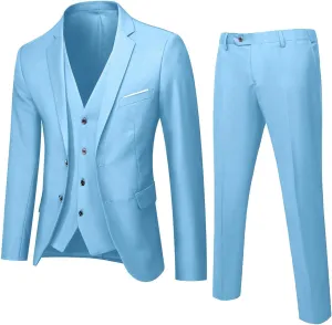 BIFUTON Men's 3 Piece Suit Blazer, Slim Fit Tux with One Button, Jacket Vest Pants & Suit Set for Party, Wedding and Business
