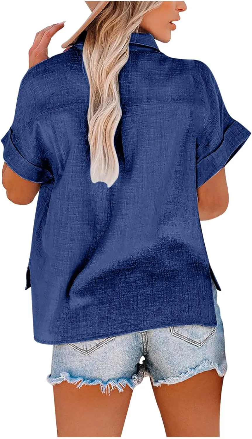 Binmer Womens Linen Button Down Shirt 2024 Fashion Plus Size Blouse Summer Casual Loose Dressy Short Sleeve Tops S-5XL