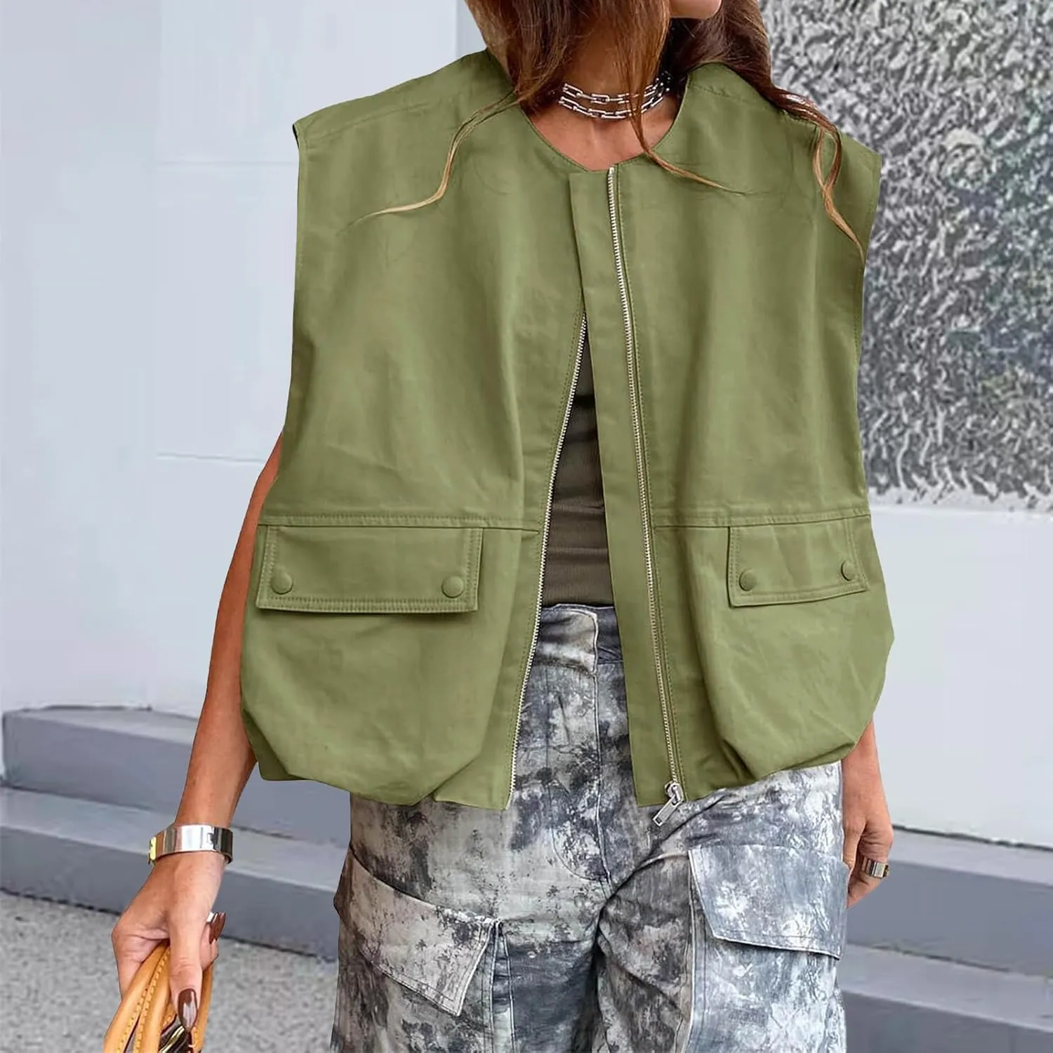 Blazers for Women Business Casual Sleeveless Zipper Tops Plus Size Fashion Cardigans with Pocket Summer Coat 2025