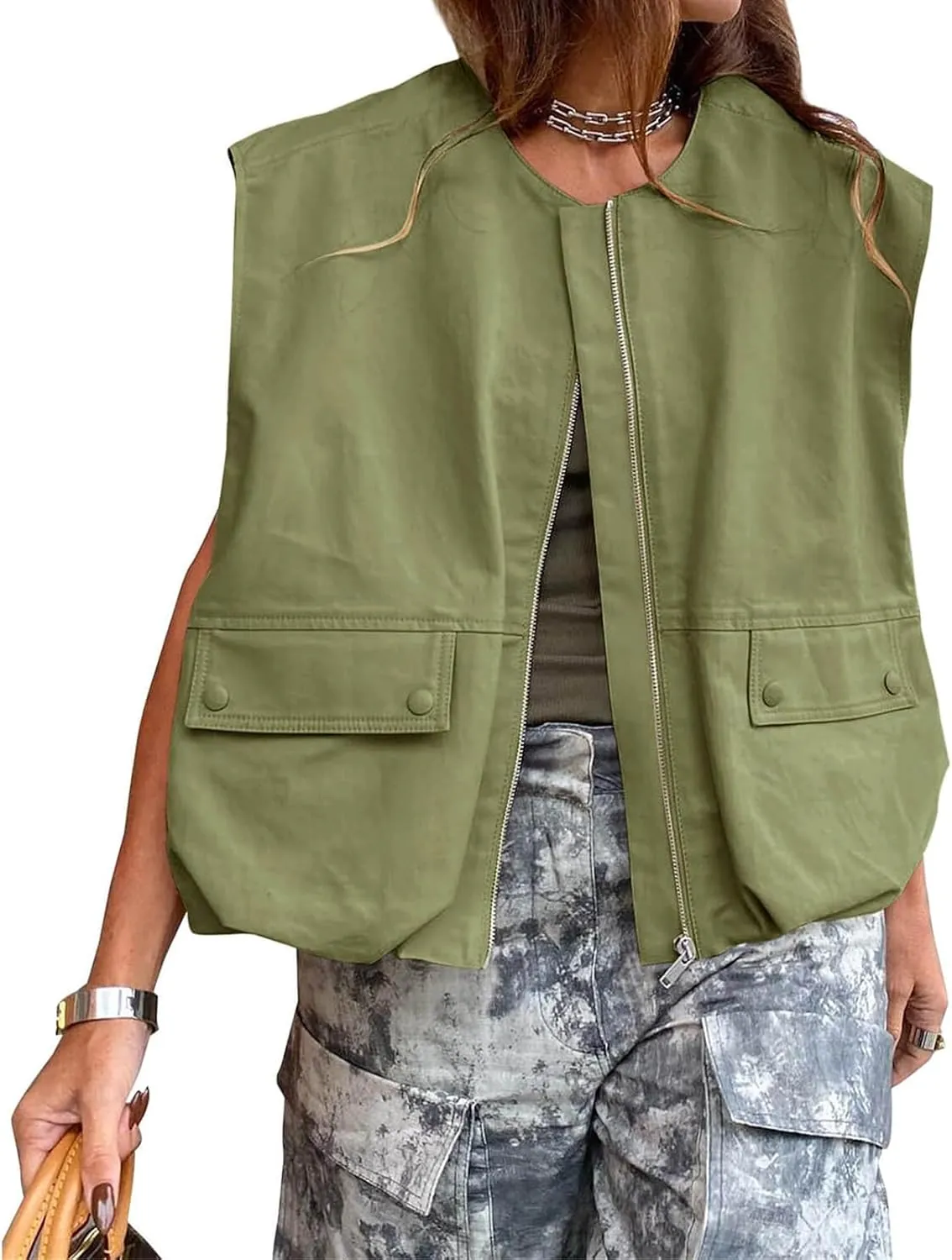 Blazers for Women Business Casual Sleeveless Zipper Tops Plus Size Fashion Cardigans with Pocket Summer Coat 2025
