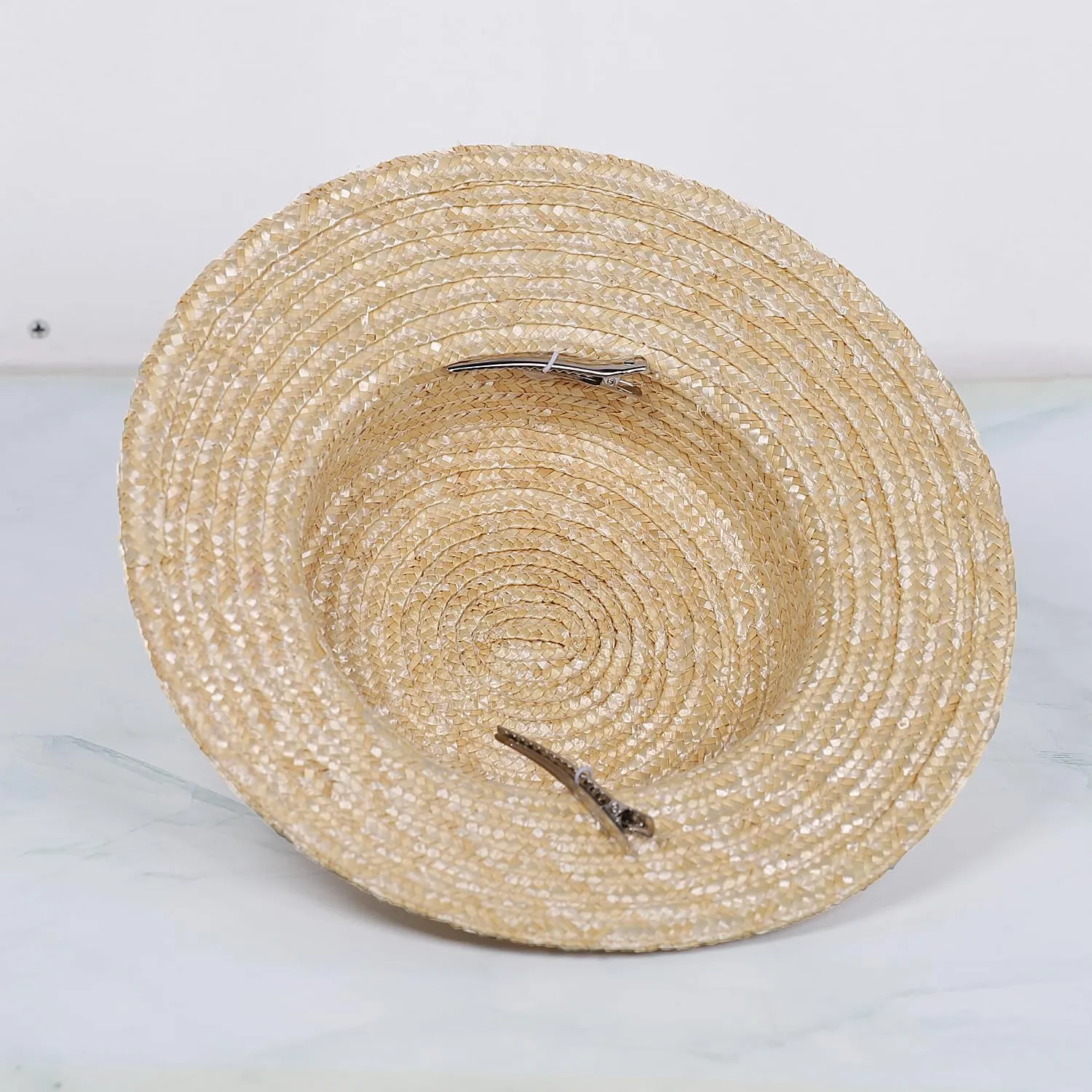 Boater hat Low Cup Straw hat top Very Low Fascinator Base Mini Top Hat with Velvet and Crochet Ribbon