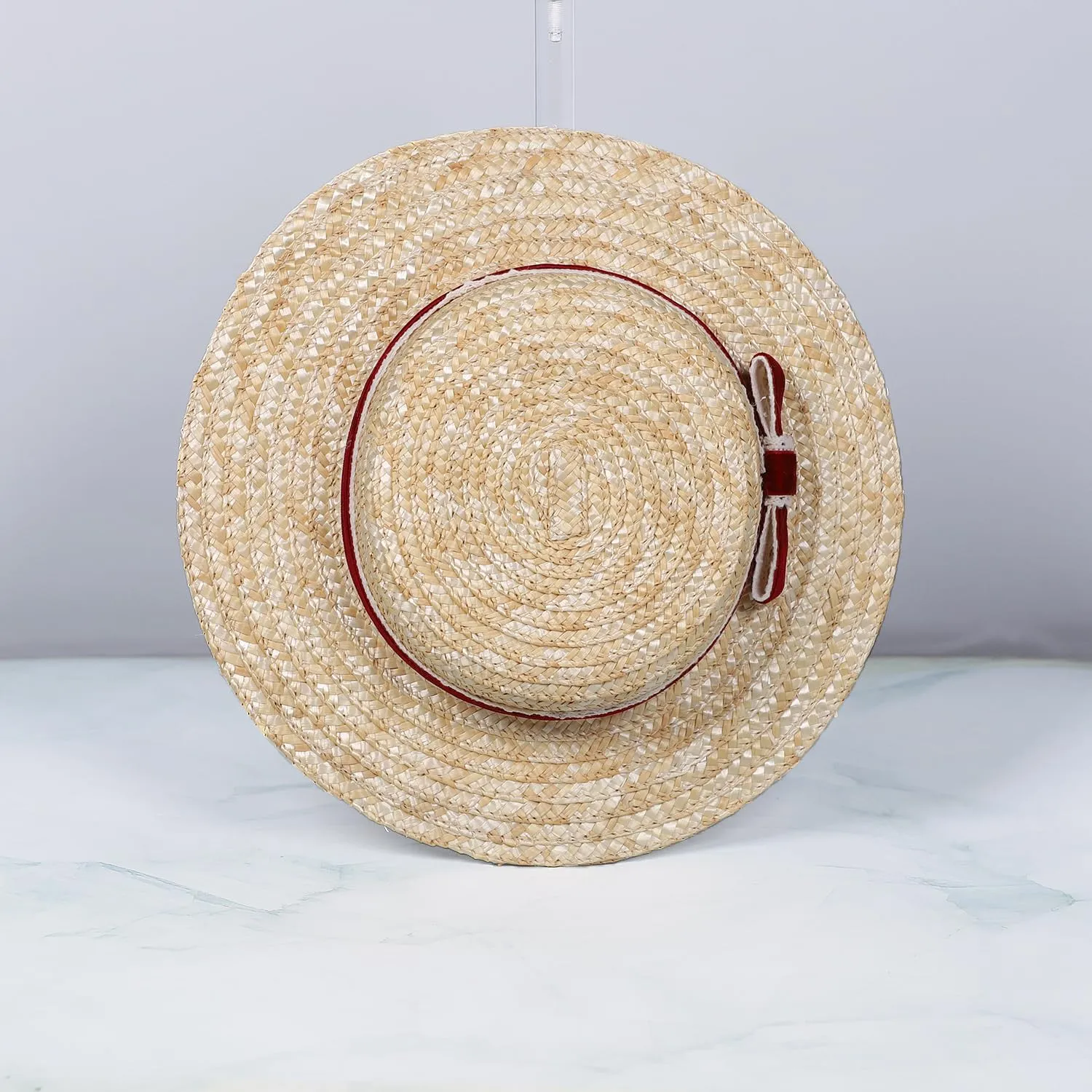 Boater hat Low Cup Straw hat top Very Low Fascinator Base Mini Top Hat with Velvet and Crochet Ribbon
