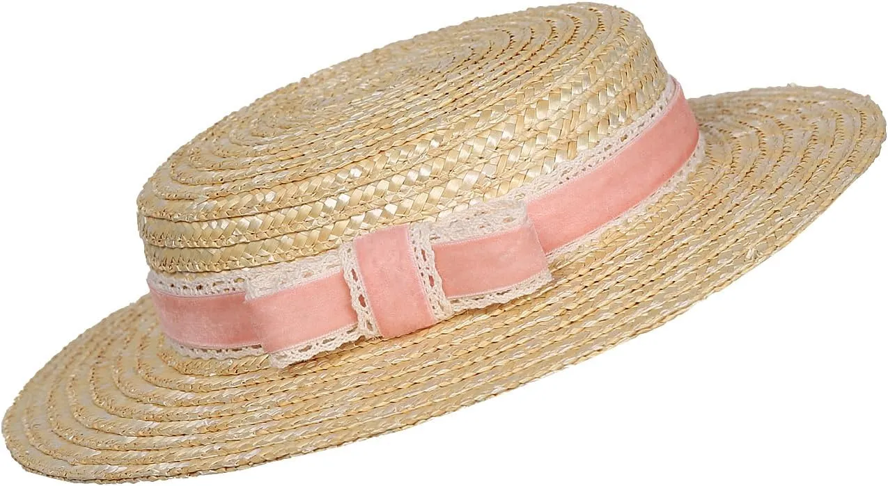 Boater hat Low Cup Straw hat top Very Low Fascinator Base Mini Top Hat with Velvet and Crochet Ribbon