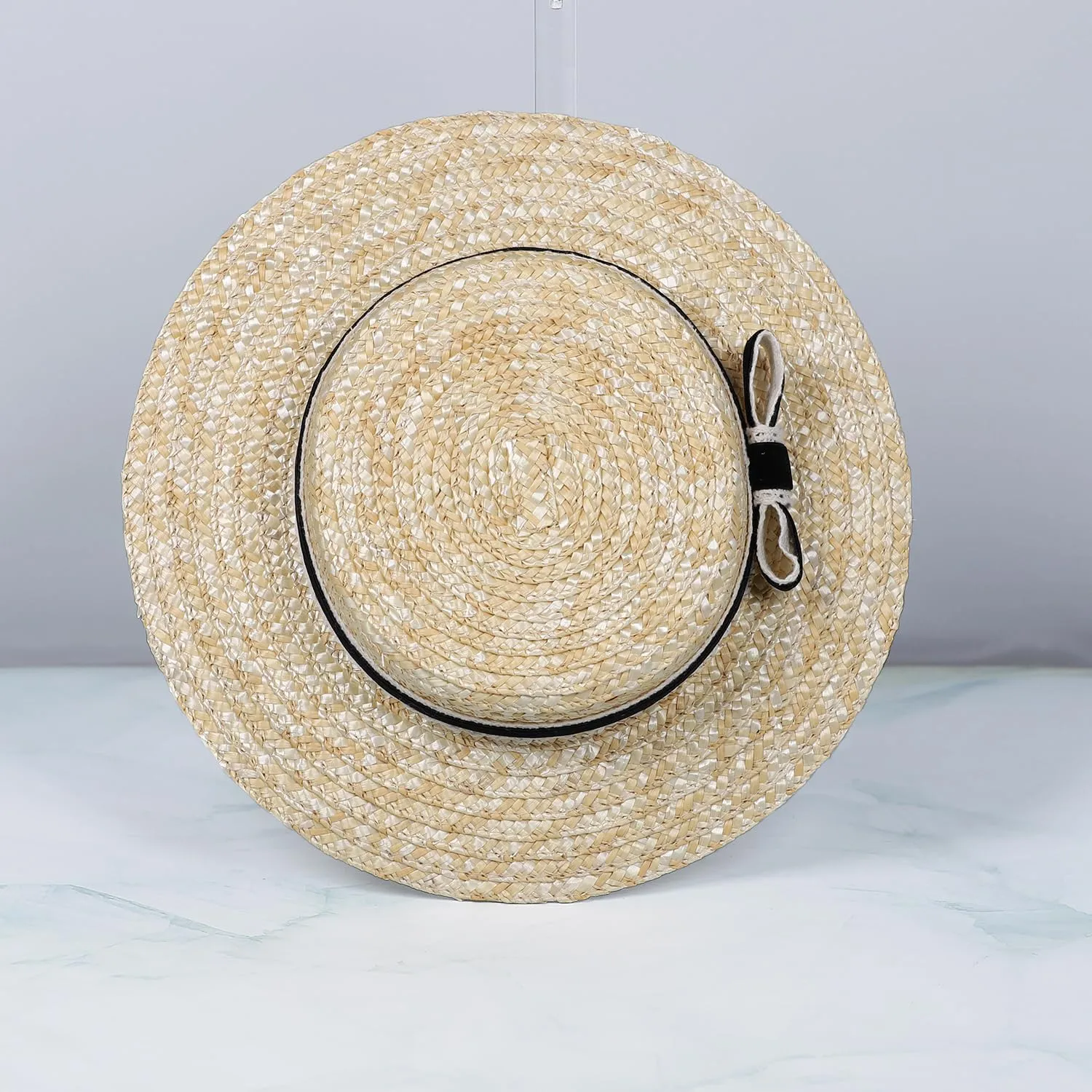 Boater hat Low Cup Straw hat top Very Low Fascinator Base Mini Top Hat with Velvet and Crochet Ribbon