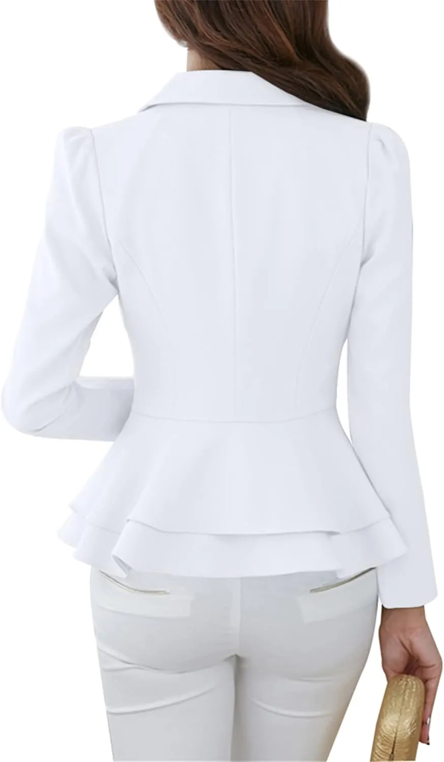 BOFETA Women's Long Sleeve Blazer One Button Solid Color Business Jacket Blazer Notched Collar Slim Oversized Office Coat