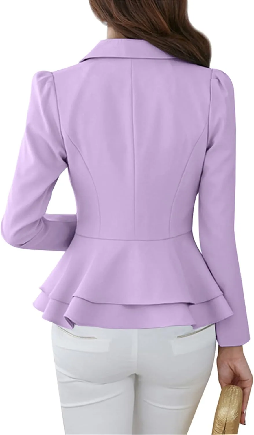 BOFETA Women's Long Sleeve Blazer One Button Solid Color Business Jacket Blazer Notched Collar Slim Oversized Office Coat
