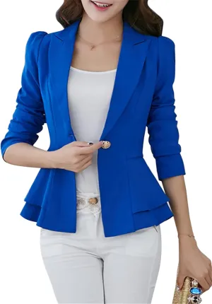 BOFETA Women's Long Sleeve Blazer One Button Solid Color Business Jacket Blazer Notched Collar Slim Oversized Office Coat