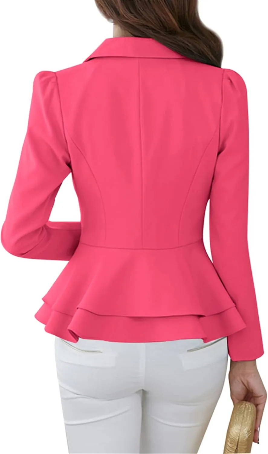 BOFETA Women's Long Sleeve Blazer One Button Solid Color Business Jacket Blazer Notched Collar Slim Oversized Office Coat