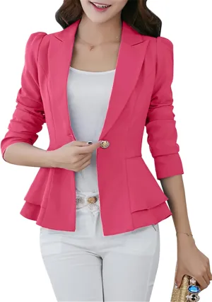BOFETA Women's Long Sleeve Blazer One Button Solid Color Business Jacket Blazer Notched Collar Slim Oversized Office Coat