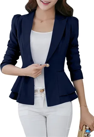 BOFETA Women's Long Sleeve Blazer One Button Solid Color Business Jacket Blazer Notched Collar Slim Oversized Office Coat
