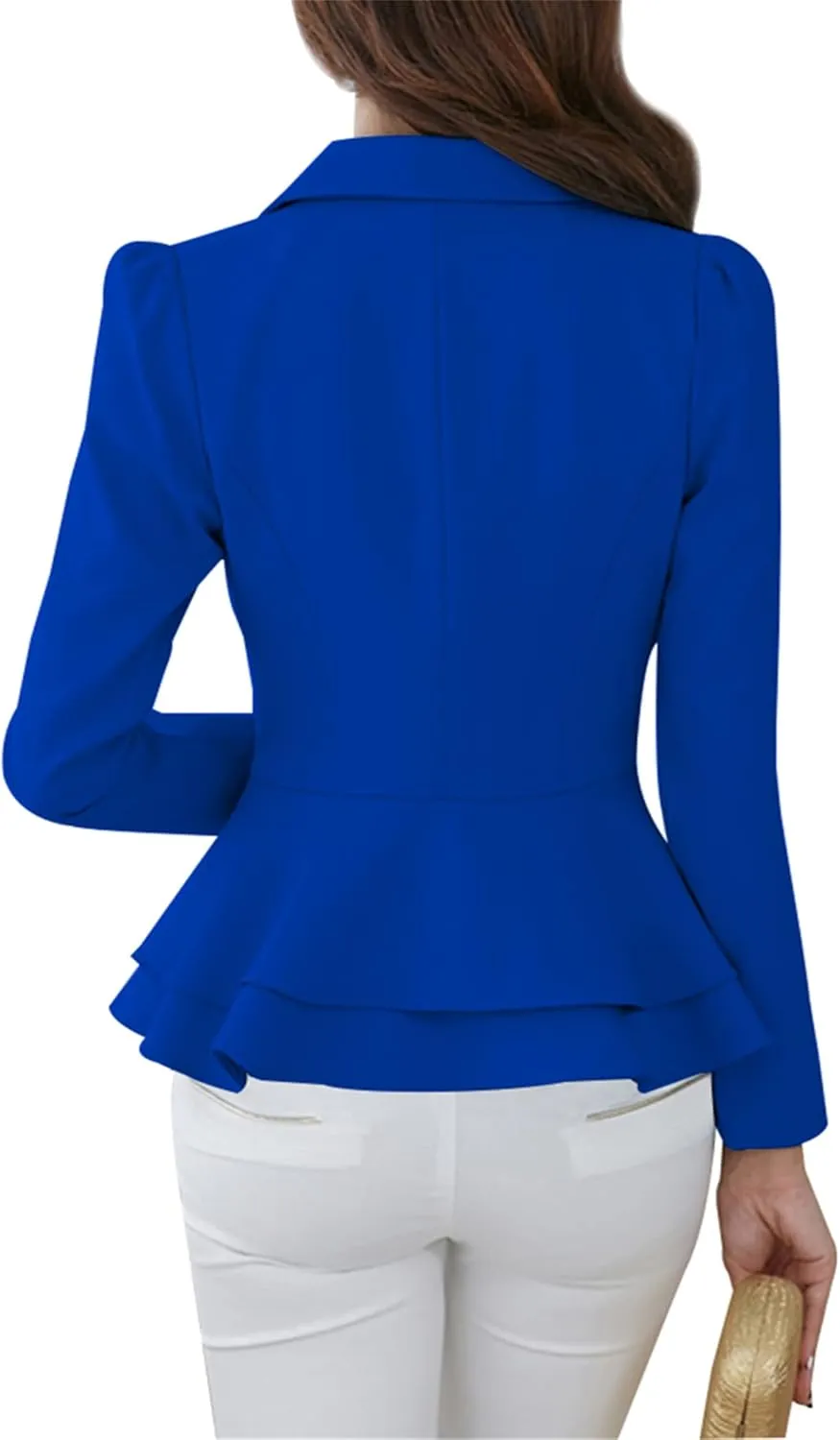 BOFETA Women's Long Sleeve Blazer One Button Solid Color Business Jacket Blazer Notched Collar Slim Oversized Office Coat