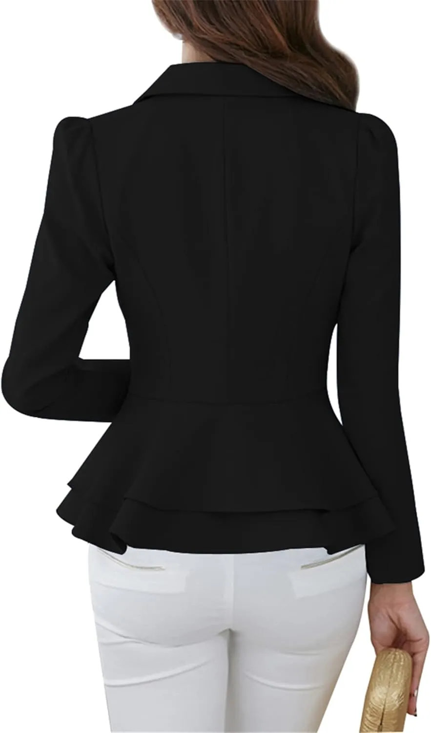 BOFETA Women's Long Sleeve Blazer One Button Solid Color Business Jacket Blazer Notched Collar Slim Oversized Office Coat