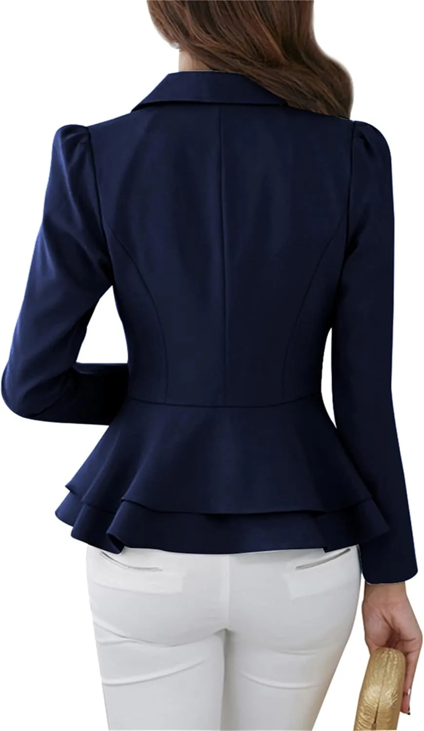 BOFETA Women's Long Sleeve Blazer One Button Solid Color Business Jacket Blazer Notched Collar Slim Oversized Office Coat