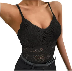 Borniu Women's Lace Bralette Sexy V Neck Unpadded Wirefree Longline Bra Strap Crop Tops Stretchy Camisoles Everyday Lingerie