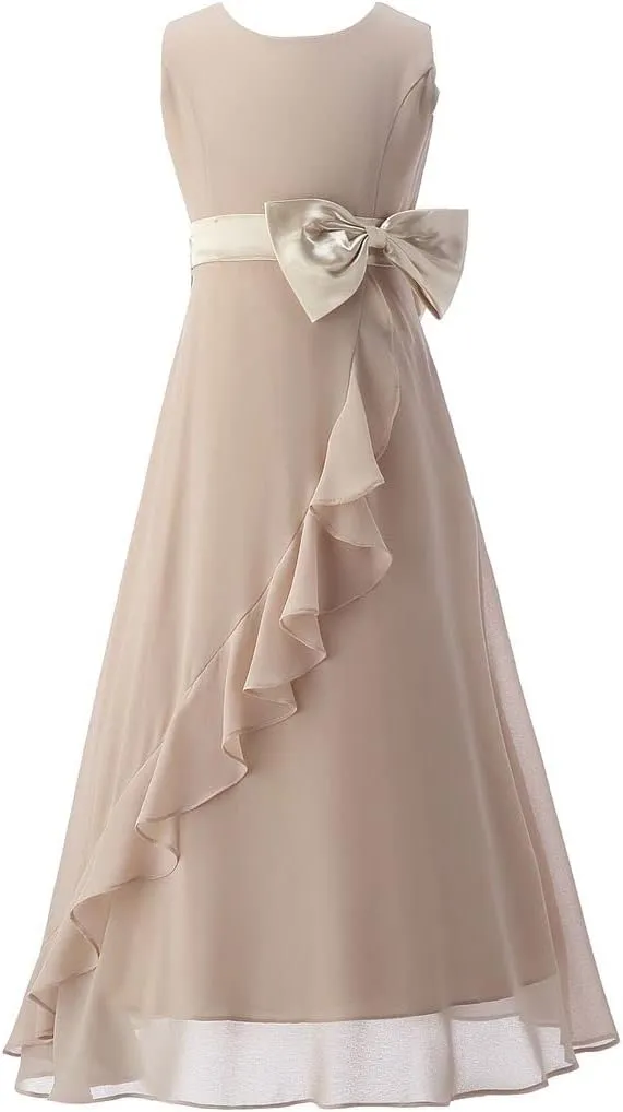Bow Dream Flower Girl Dress Ruffled Chiffon