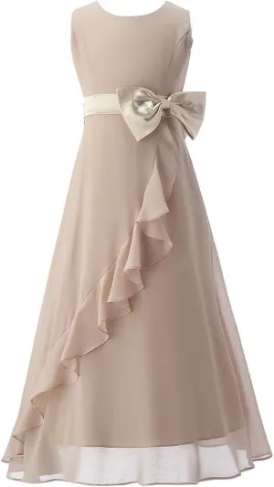 Bow Dream Flower Girl Dress Ruffled Chiffon