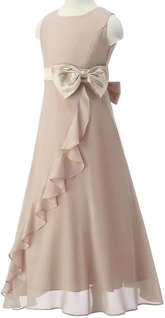 Bow Dream Flower Girl Dress Ruffled Chiffon