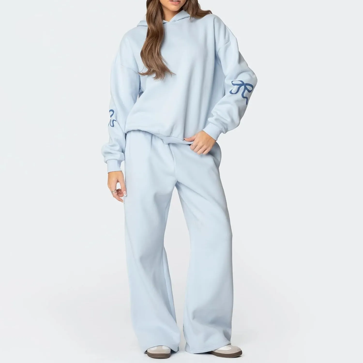 Bow Sweatsuits for Women Two Piece Tracksuit Graphic Oversized Hoodie Sweatshirt Sweatpants Sweat Set for Teen Girl
