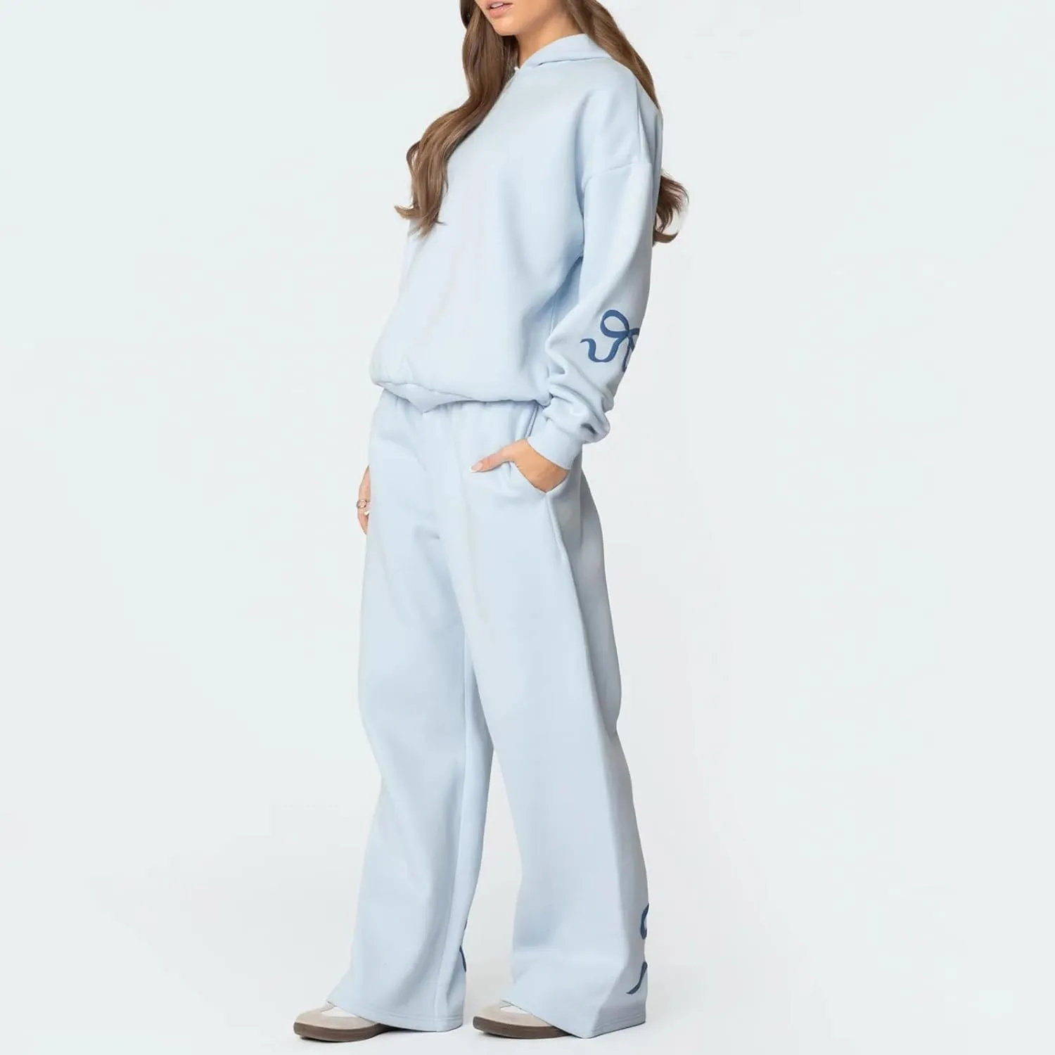 Bow Sweatsuits for Women Two Piece Tracksuit Graphic Oversized Hoodie Sweatshirt Sweatpants Sweat Set for Teen Girl