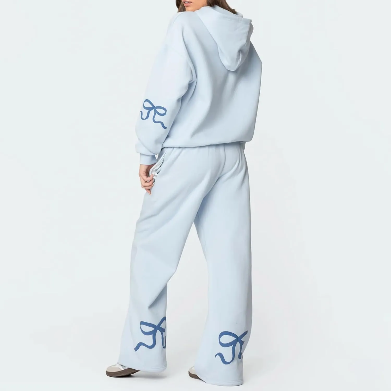 Bow Sweatsuits for Women Two Piece Tracksuit Graphic Oversized Hoodie Sweatshirt Sweatpants Sweat Set for Teen Girl