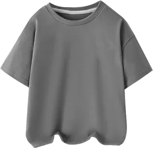 Boys Girls T Shirt Solid Crew Neck Short Sleeved Tees Tops Toddler Kids Summer Cotton Casual Soft Comfy Shirt