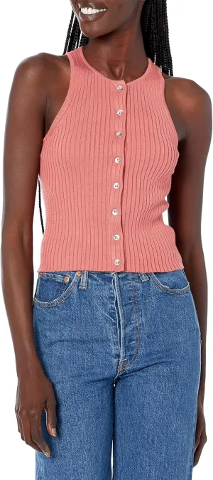 Calvin Klein Women's Ribbed Scoop Neck Button Tank Top