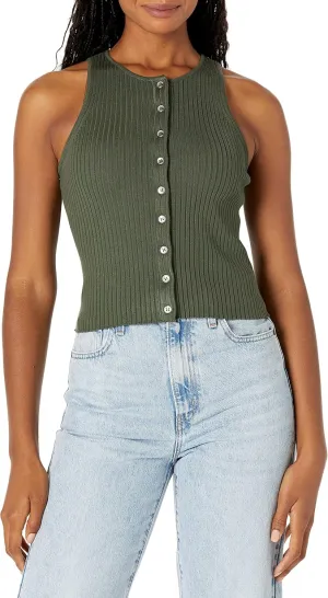 Calvin Klein Women's Ribbed Scoop Neck Button Tank Top