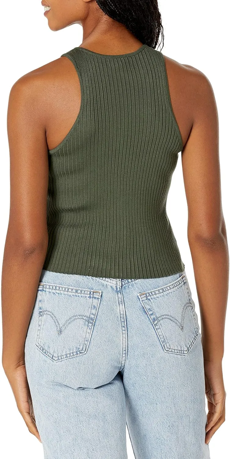 Calvin Klein Women's Ribbed Scoop Neck Button Tank Top