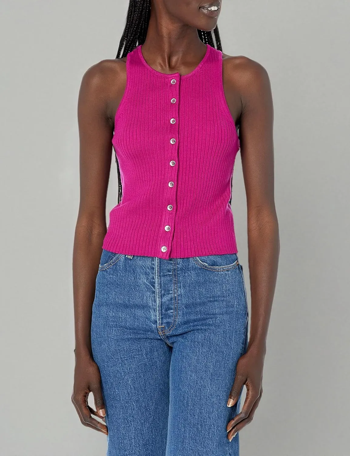Calvin Klein Women's Ribbed Scoop Neck Button Tank Top
